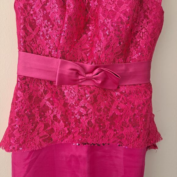 Pink Satin & Chiffon Bodycon Fishtail Bridal Guest Maxi Dress with Sequence - Picture 9 of 15